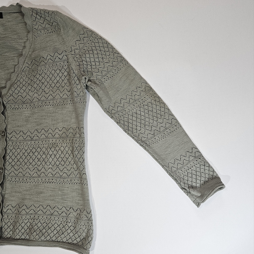 Frye Womens Cardigan Medium Olive Green Lightweight Fall Essential Sweater Top - Picture 3 of 7